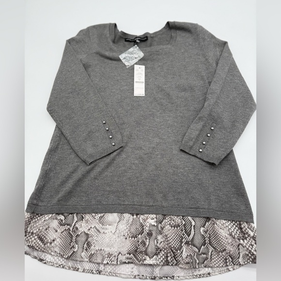 Women’s White House Black Market gray Layered Snakeskin Shirt Sweater NWT Sz S - Picture 10 of 13